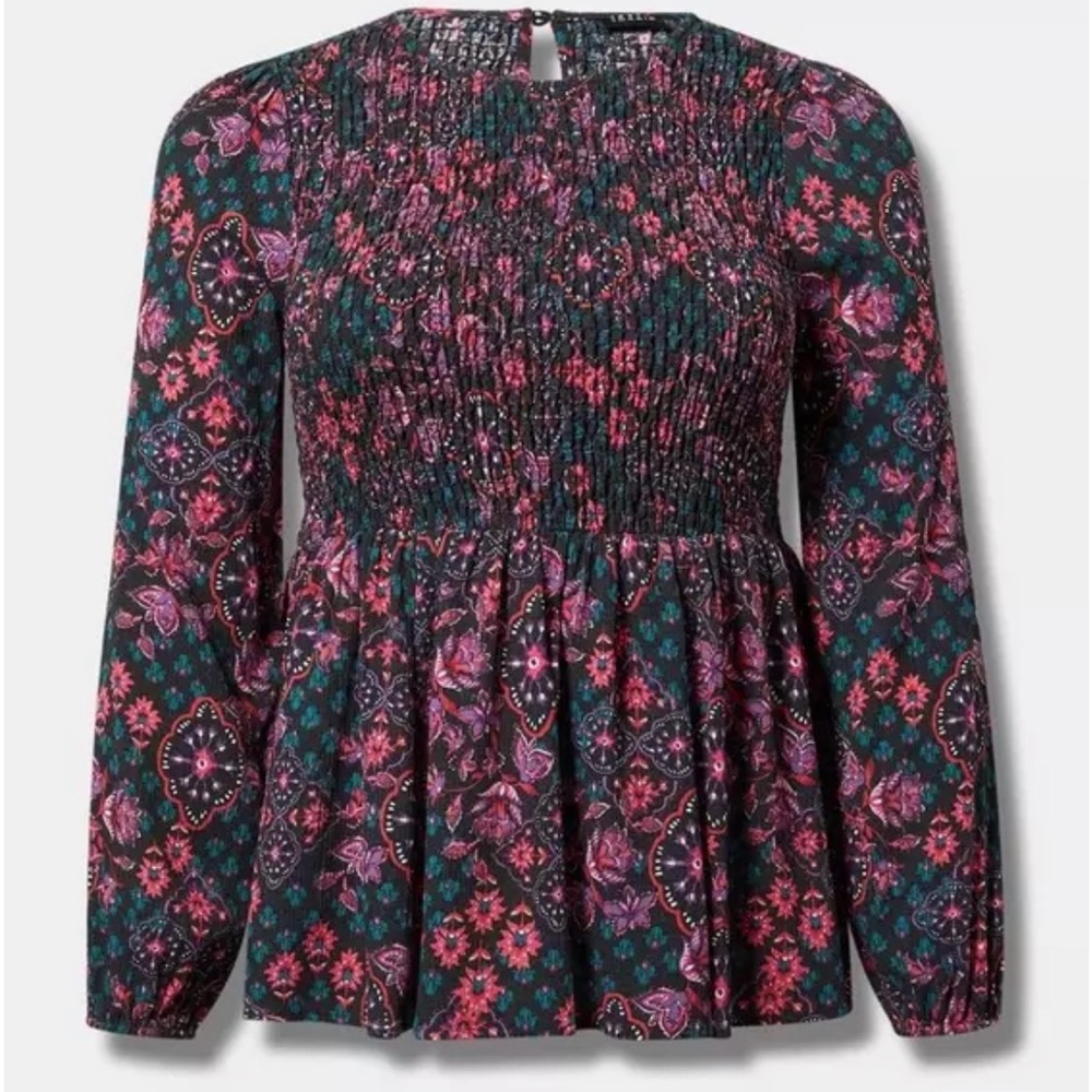 Torrid Peplum Crinkle Gauze Smocked Top